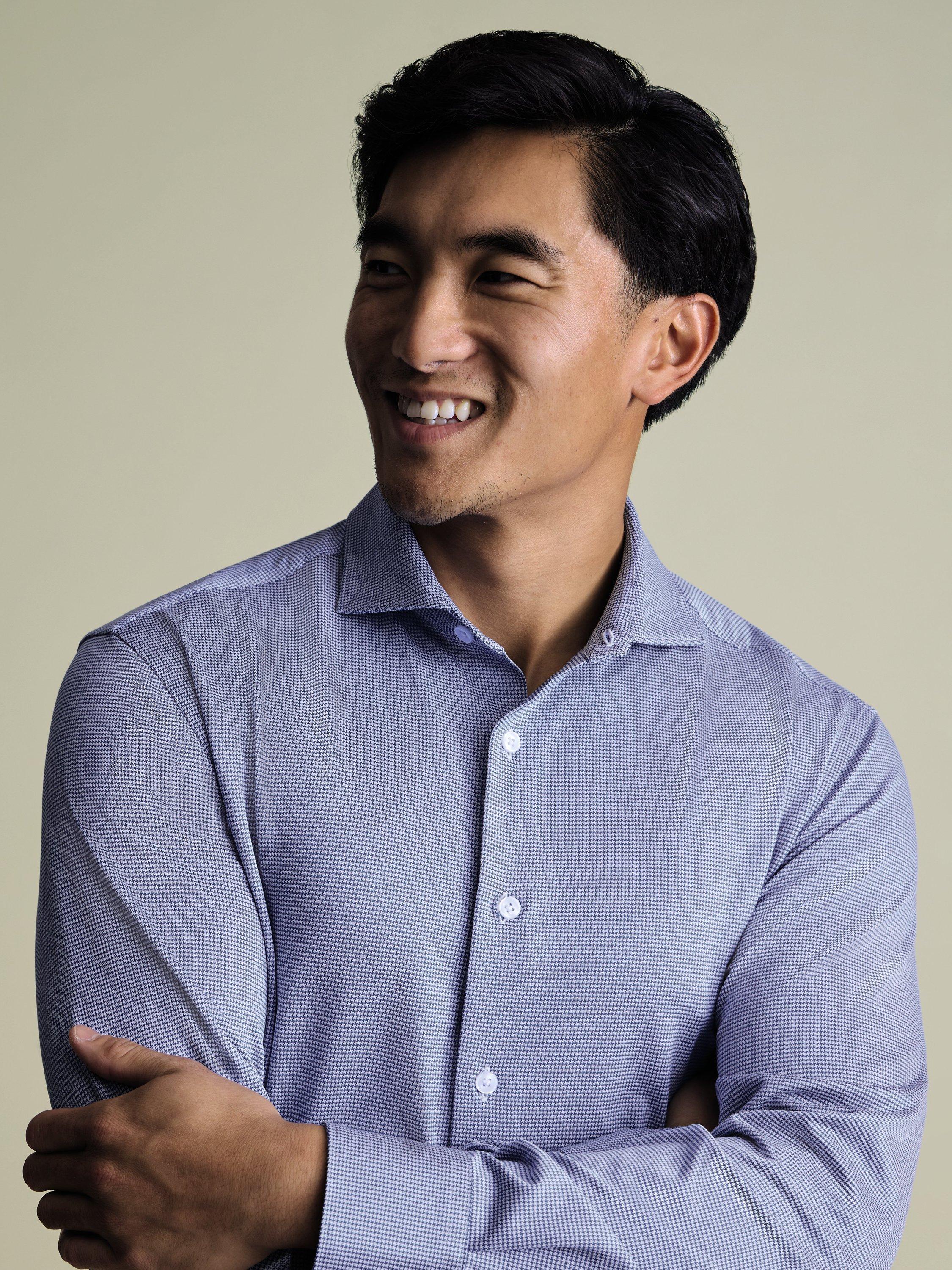 Product image 5 of 6, which shows Charles Tyrwhitt Regular Fit Performance Jersey Shirt, Royal Blue, XS