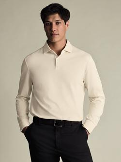 Charles Tyrwhitt Cotton Blend Regular Fit Long Sleeve Polo Shirt, Cream, Cream