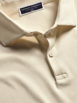 Charles Tyrwhitt Cotton Blend Regular Fit Long Sleeve Polo Shirt, Cream - view 2, Cream