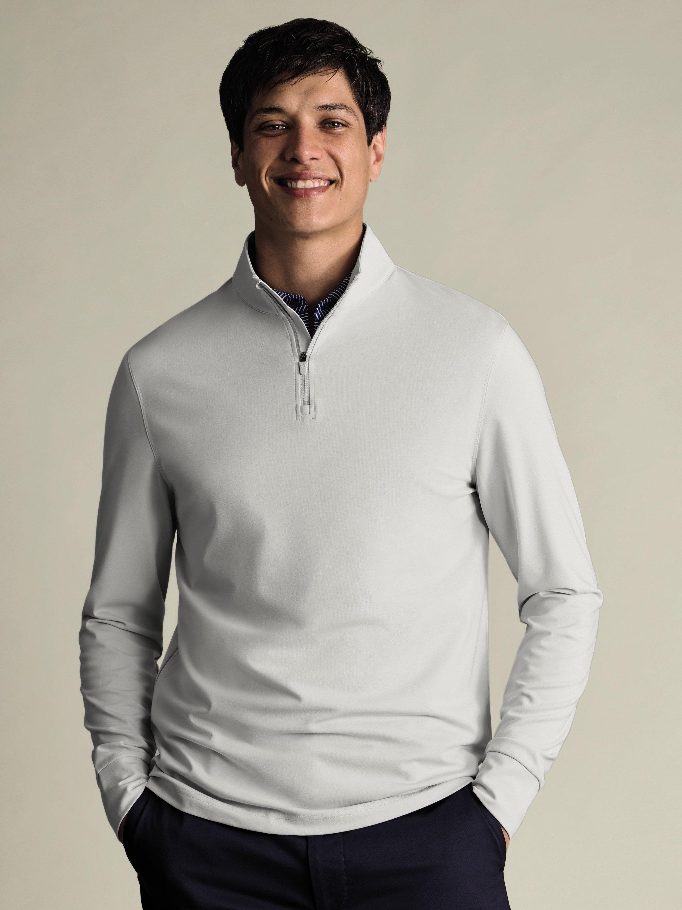 Product image 1 of 5, which shows Charles Tyrwhitt Quarter-Zip Jersey Top, Silver Grey, L