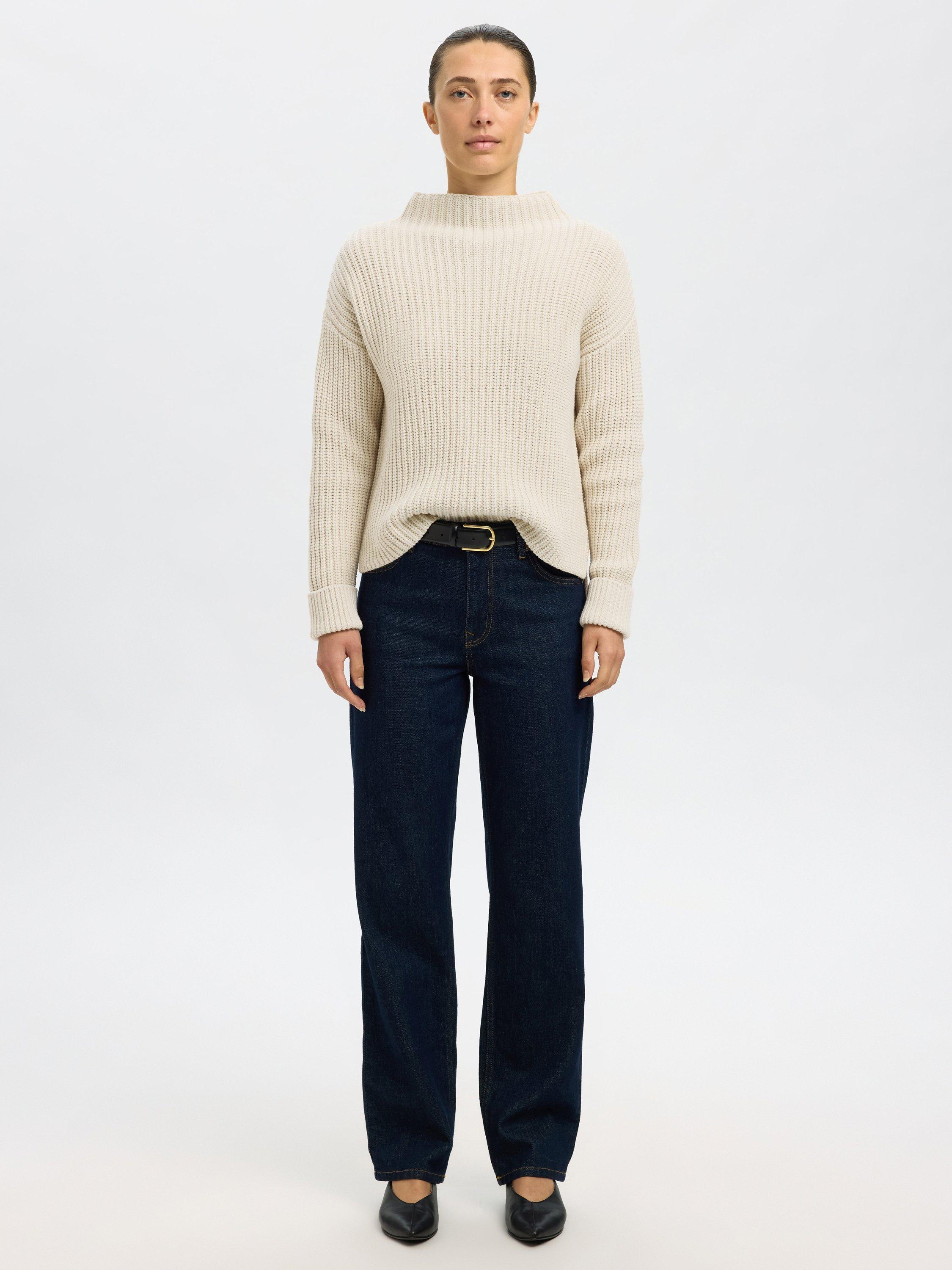 Product image 2 of 6, which shows Selected Selma High Crew Neck Jumper, Cream, XS