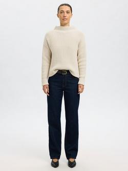 Selected Selma High Crew Neck Jumper - view 2, Cream