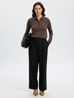 Selected Thea Pure Wool Polo Jumper, Brown - view 2, Brown