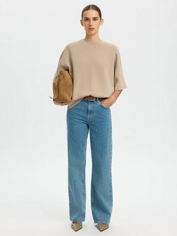 Selected Drop Shoulder Oversized T-Shirt, Beige, Beige