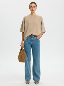 Selected Drop Shoulder Oversized T-Shirt, Beige - view 2, Beige