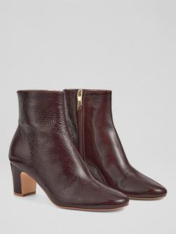 L.K.Bennett Conway Crinkled Patent Ankle Boots, Burgundy - view 2, Burgundy