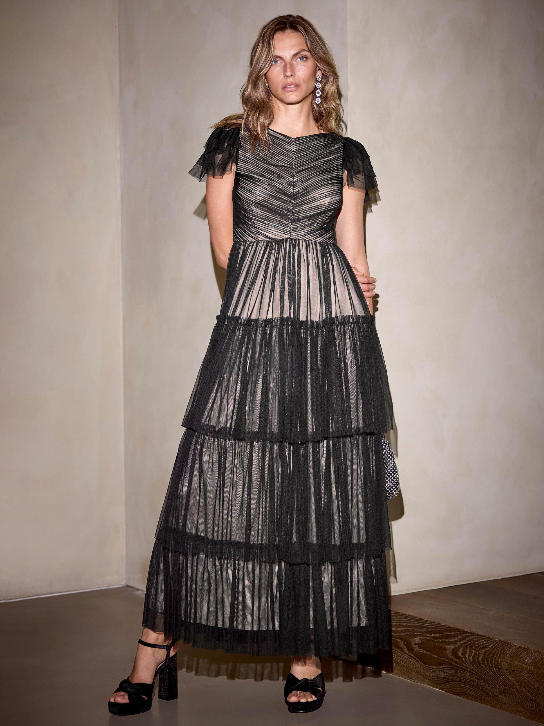 Mint Velvet Tiered Tulle Maxi Dress, Black