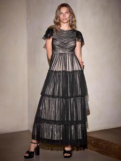 Mint Velvet Tiered Tulle Maxi Dress, Black, Black