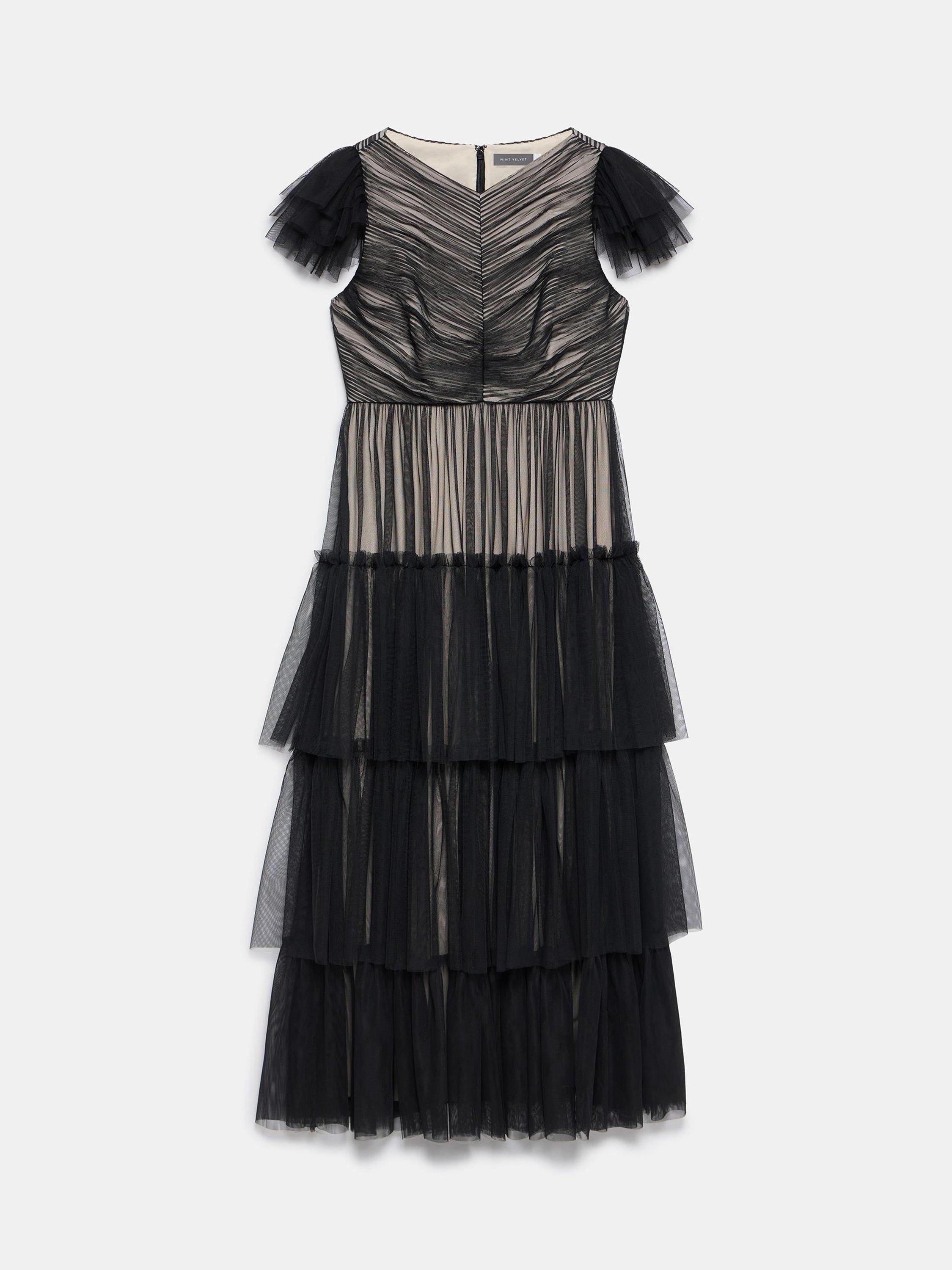 Mint Velvet Tiered Tulle Maxi Dress, Black