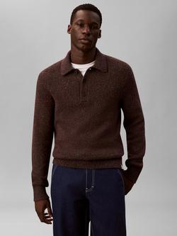 Calvin Klein Nep Yarn Knit Polo Jumper, Brown Velvet Neps