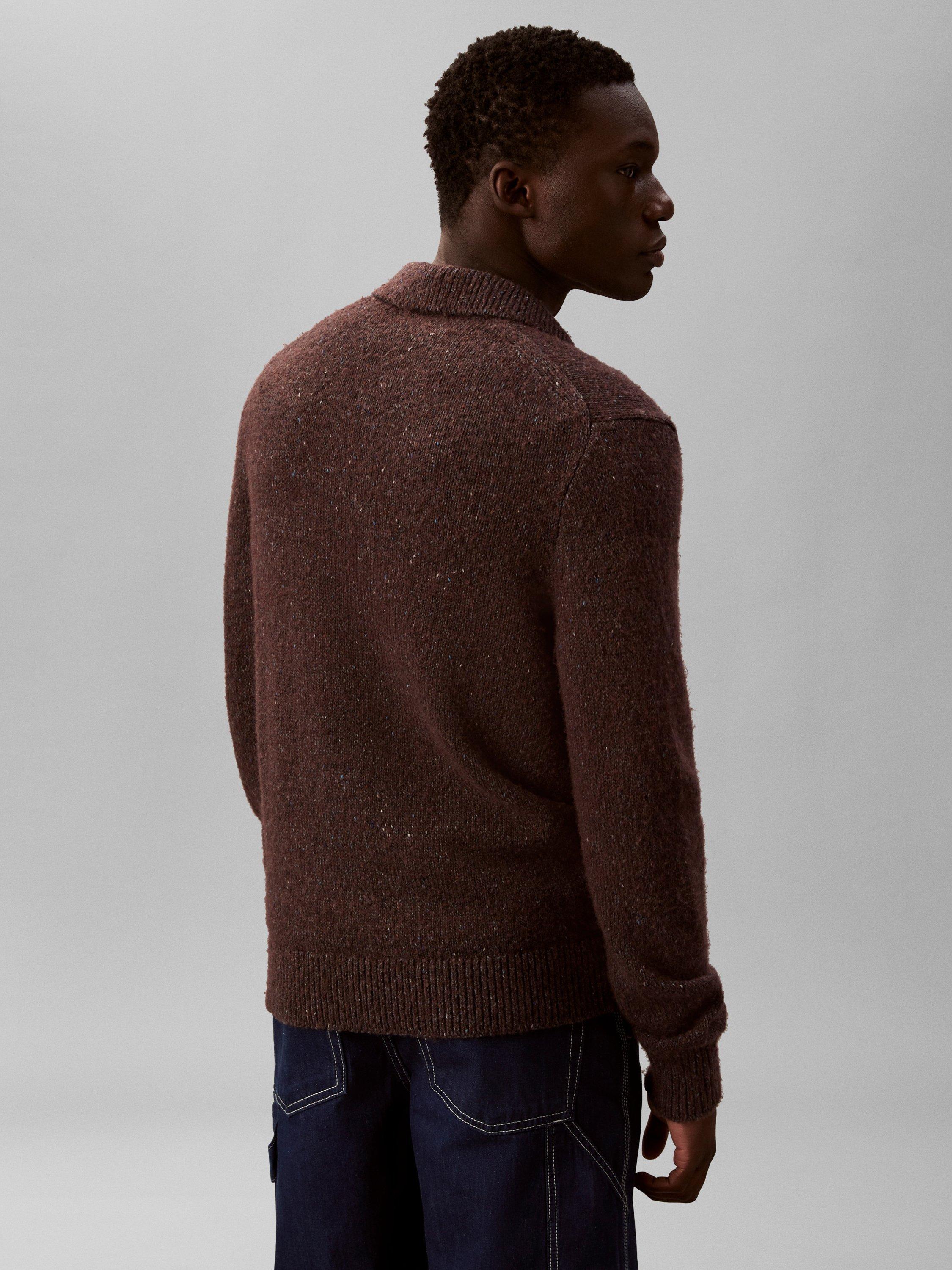 Product image 2 of 7, which shows Calvin Klein Nep Yarn Knit Polo Jumper, Brown Velvet Neps, XS