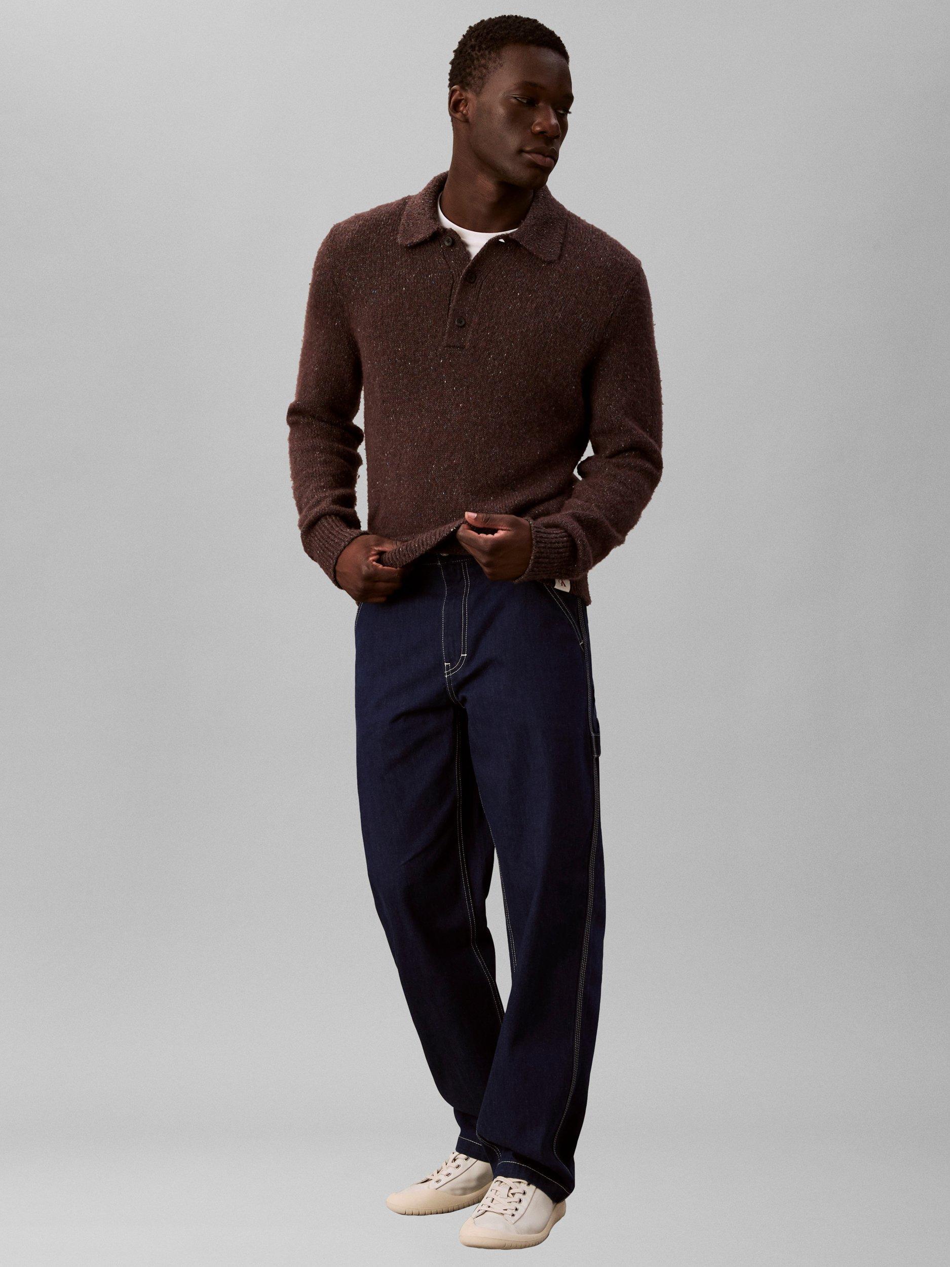 Product image 3 of 7, which shows Calvin Klein Nep Yarn Knit Polo Jumper, Brown Velvet Neps, XS