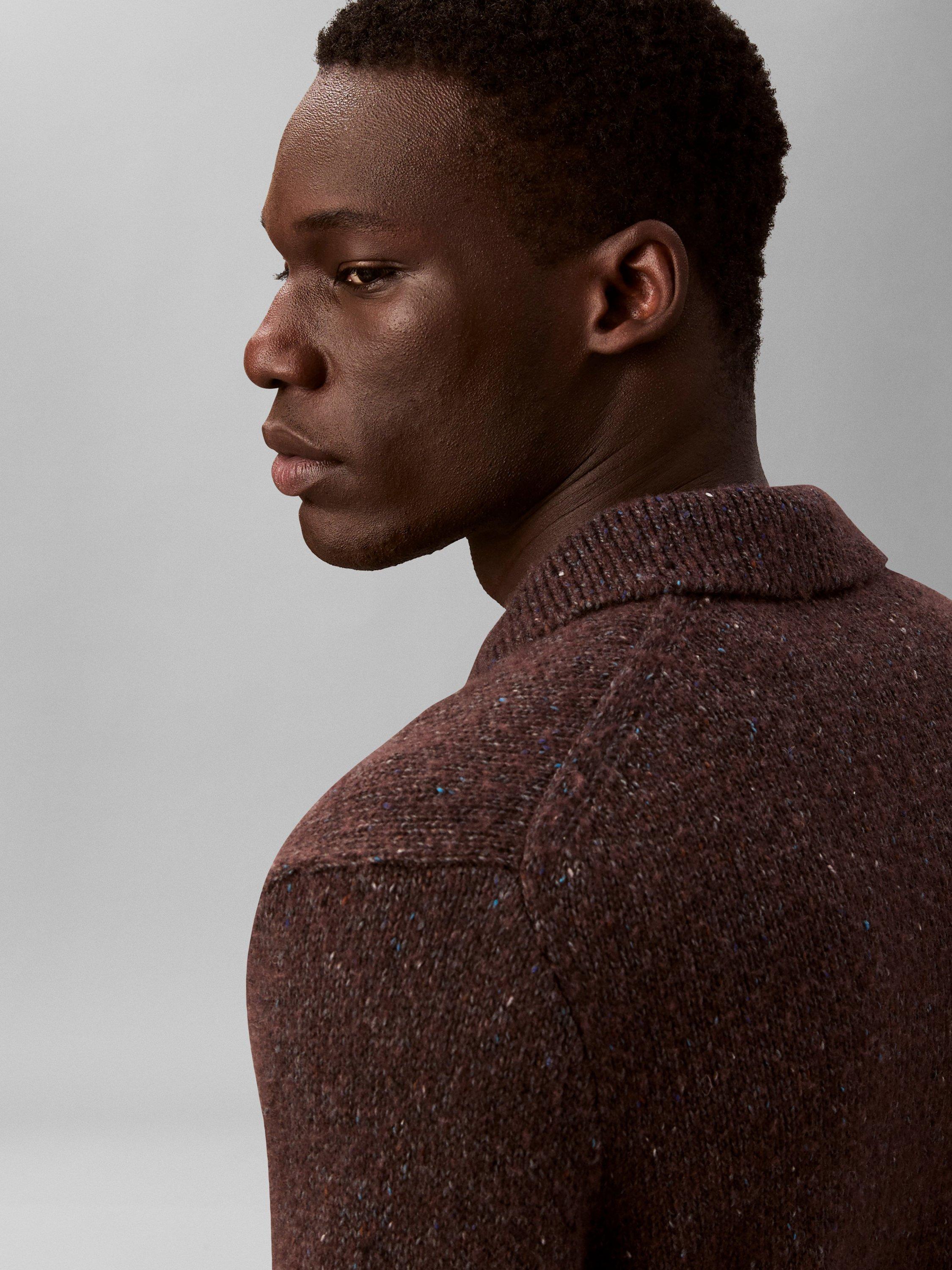 Product image 5 of 7, which shows Calvin Klein Nep Yarn Knit Polo Jumper, Brown Velvet Neps, XS