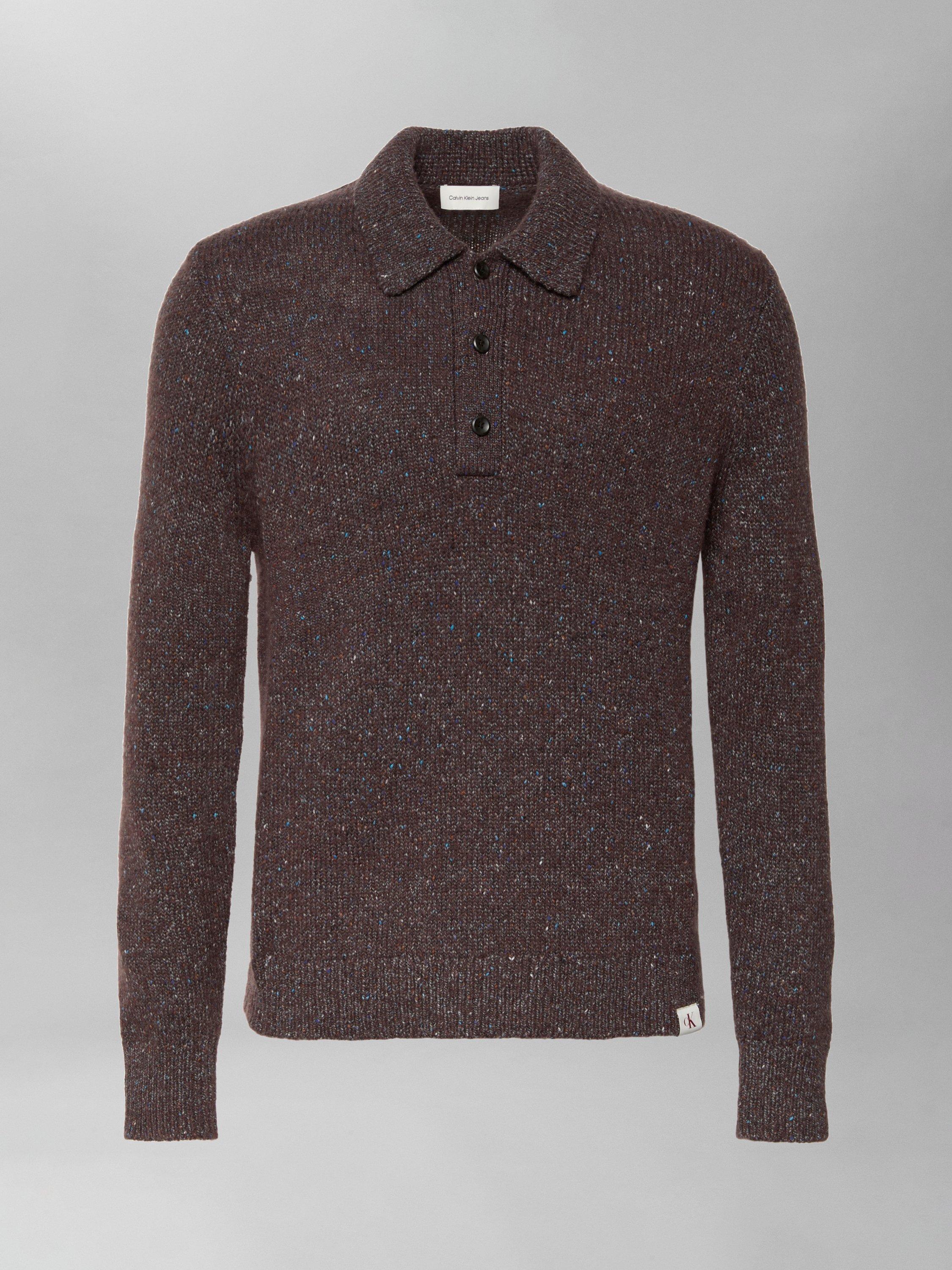 Product image 7 of 7, which shows Calvin Klein Nep Yarn Knit Polo Jumper, Brown Velvet Neps, XS
