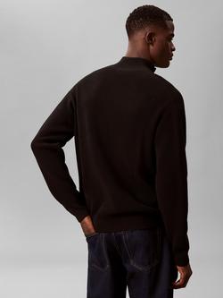 Calvin Klein Quarter-Zip Waffle Textured Jumper, Black - view 2, Black