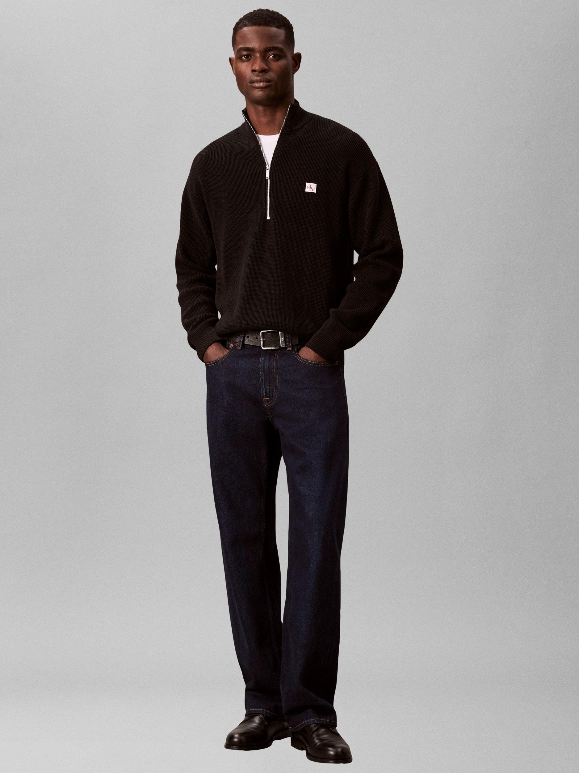 Product image 3 of 5, which shows Calvin Klein Quarter-Zip Waffle Textured Jumper, Black, XS