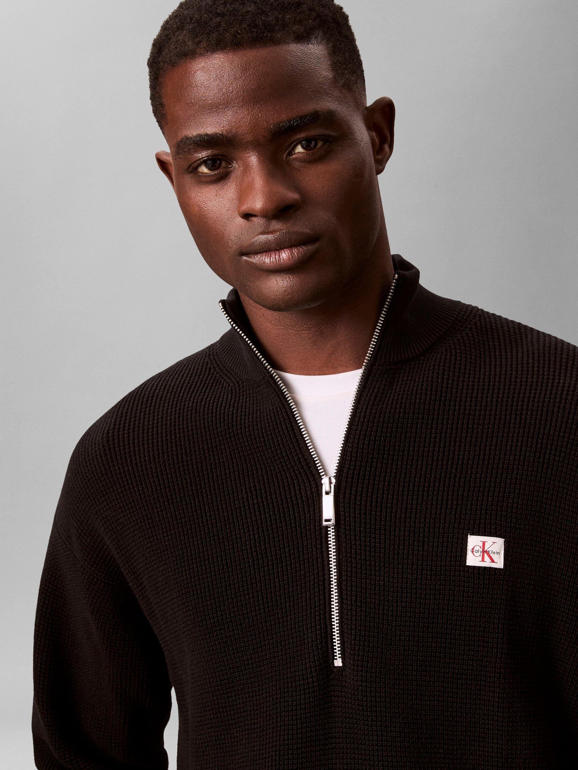 Product image 4 of 5, which shows Calvin Klein Quarter-Zip Waffle Textured Jumper, Black, XS