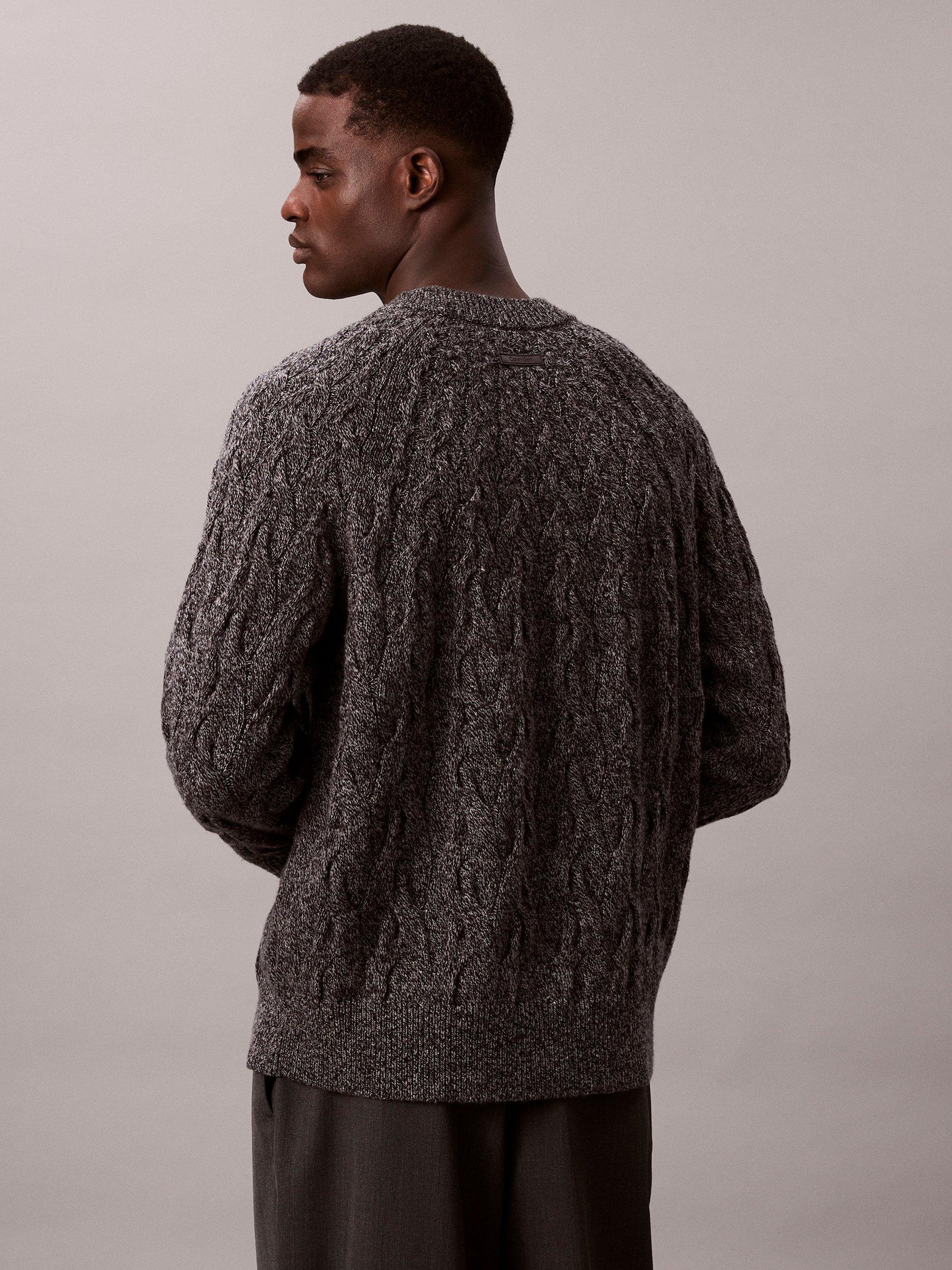 Product image 2 of 7, which shows Calvin Klein Cable Knit Lambswool Blend Jumper, Medium Grey Marl, XS