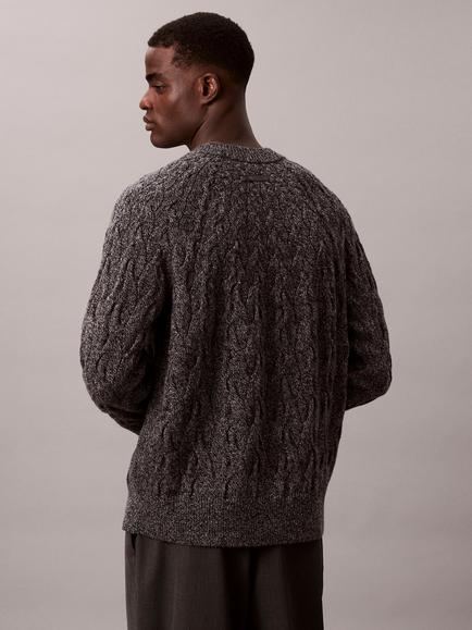 Calvin Klein Cable Knit Lambswool Blend Jumper, Medium Grey Marl - view 2, Medium Grey Marl