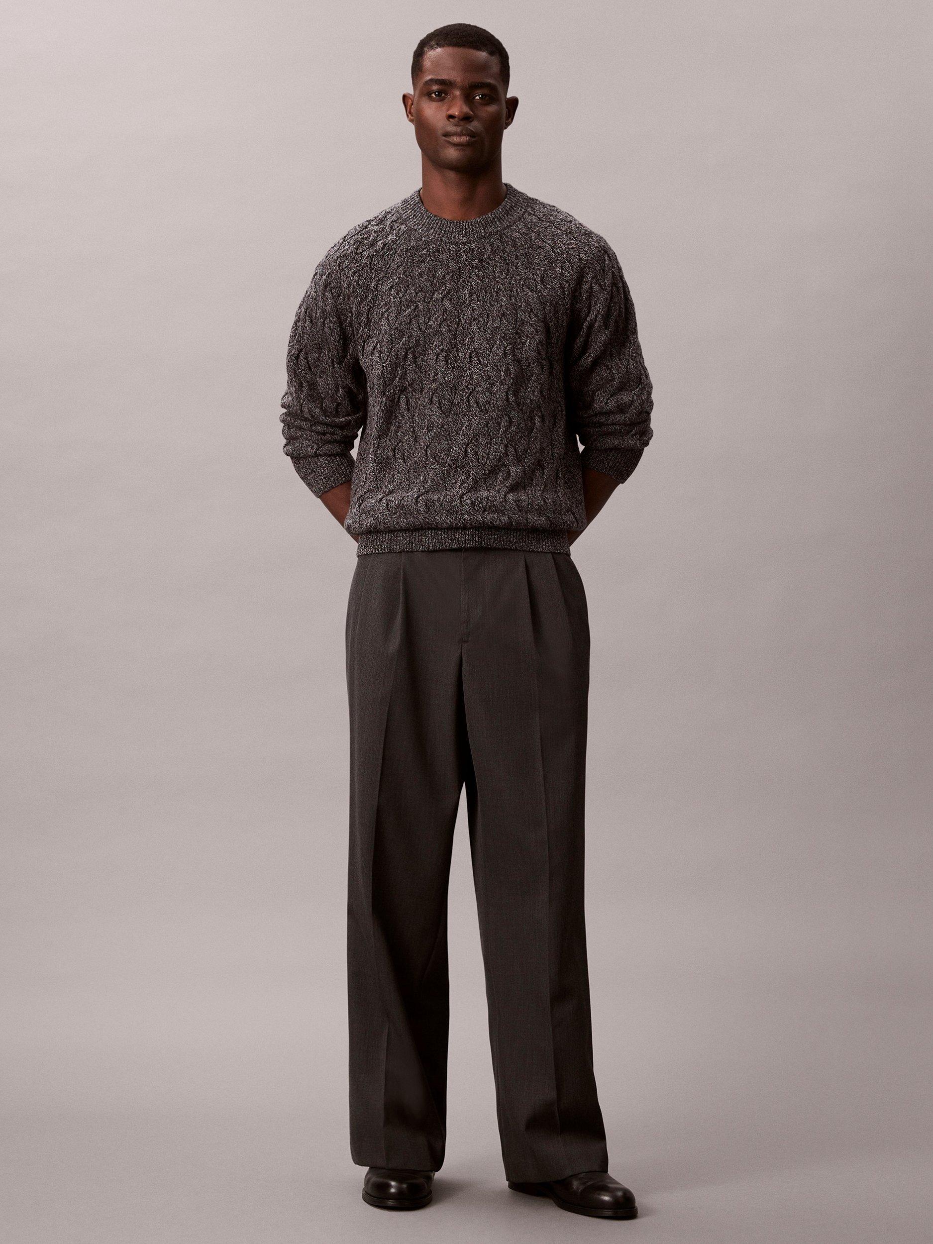 Product image 3 of 7, which shows Calvin Klein Cable Knit Lambswool Blend Jumper, Medium Grey Marl, XS