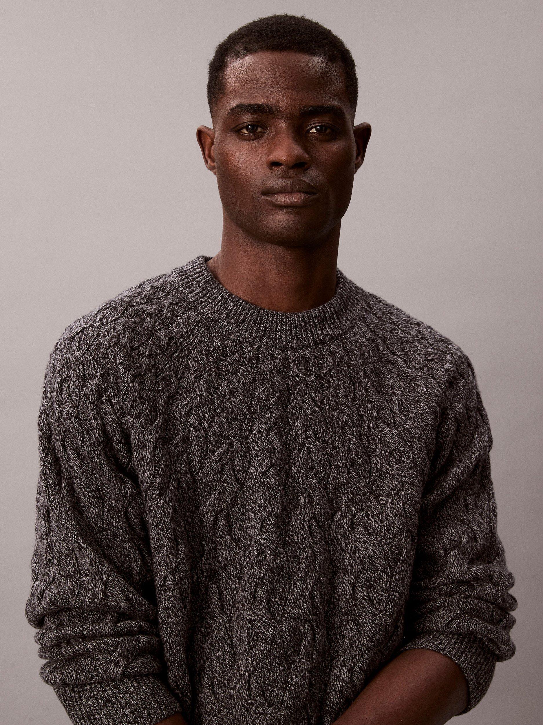 Product image 4 of 7, which shows Calvin Klein Cable Knit Lambswool Blend Jumper, Medium Grey Marl, XS