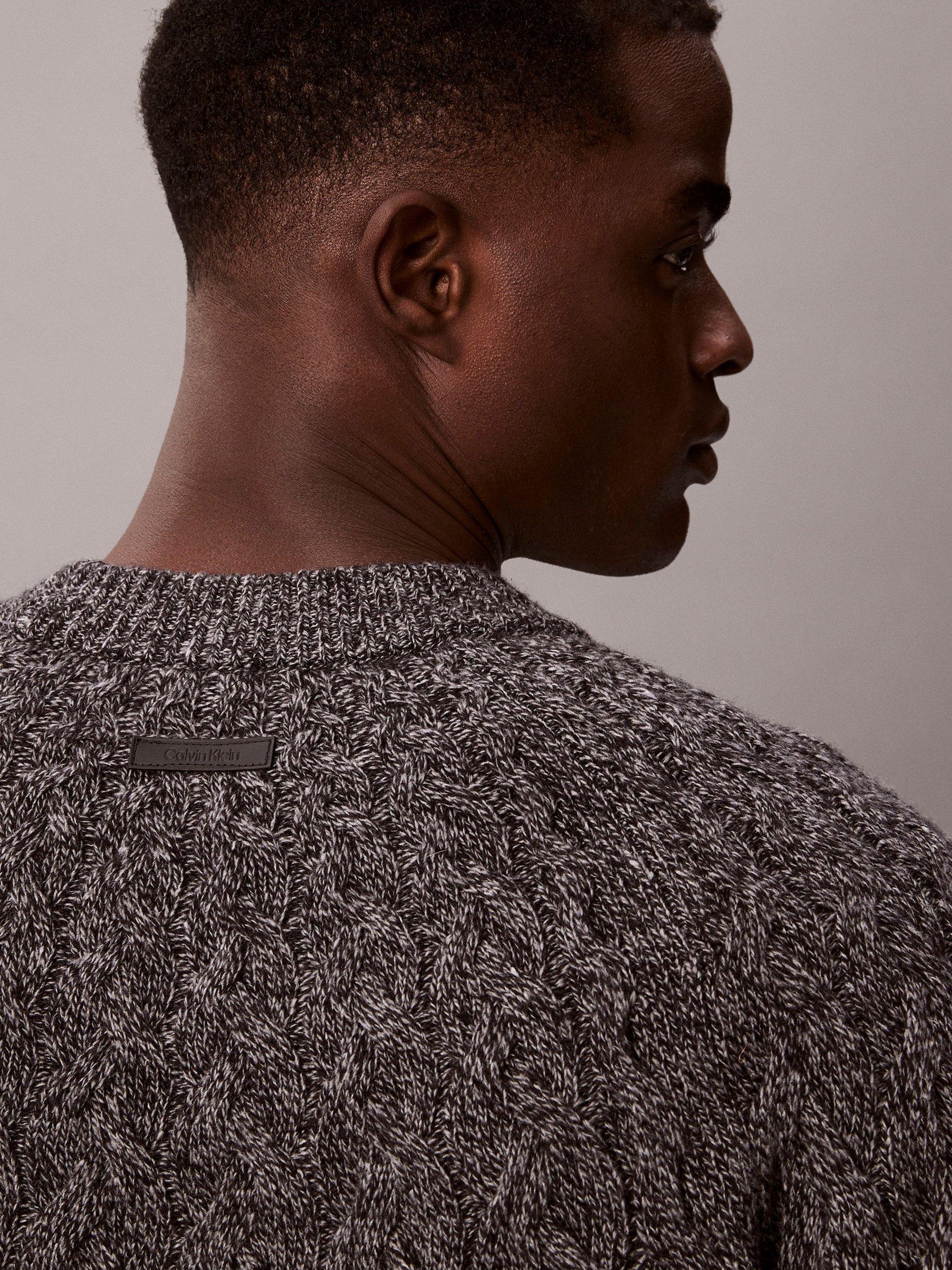 Product image 5 of 7, which shows Calvin Klein Cable Knit Lambswool Blend Jumper, Medium Grey Marl, XS