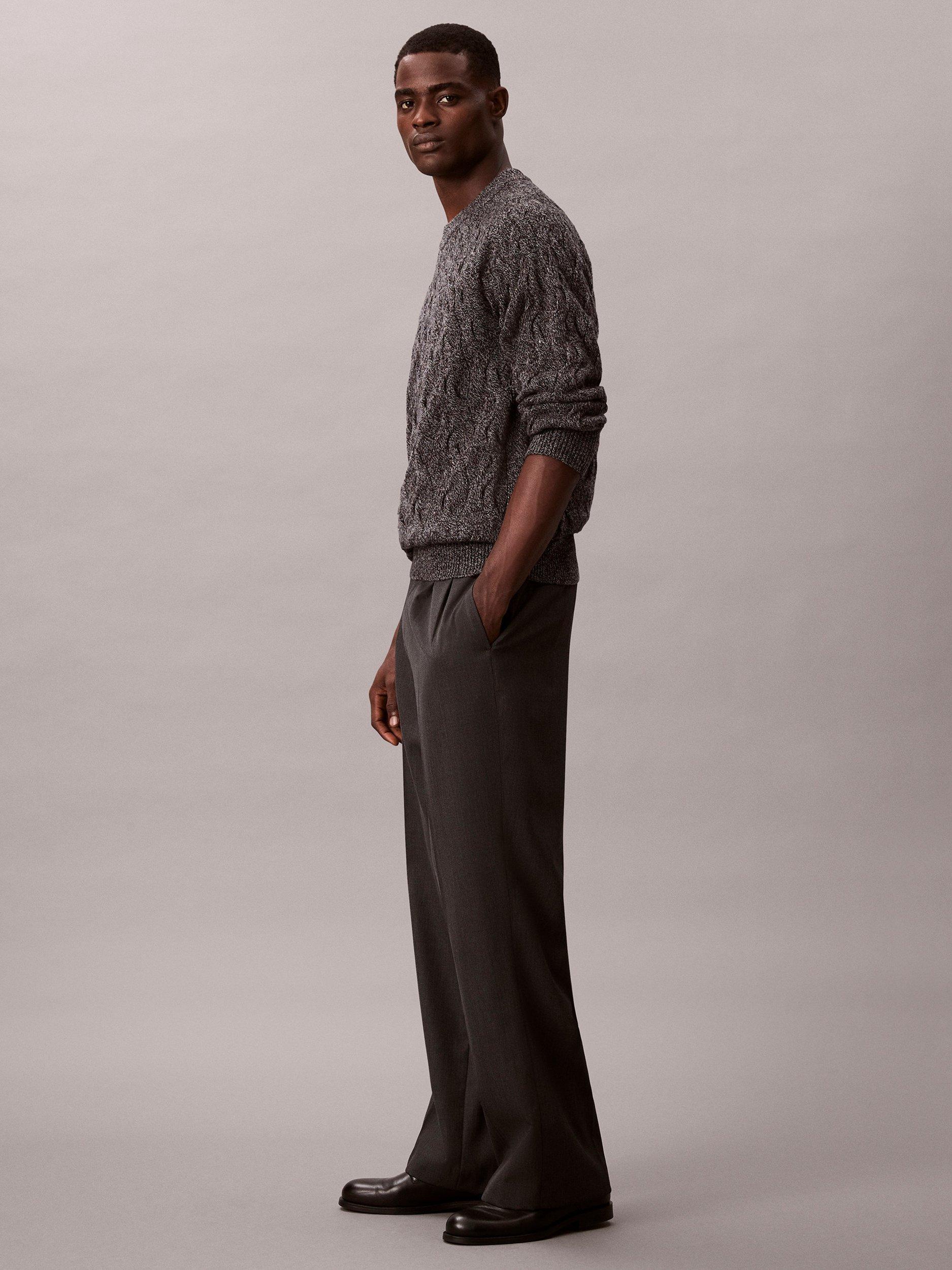 Product image 6 of 7, which shows Calvin Klein Cable Knit Lambswool Blend Jumper, Medium Grey Marl, XS