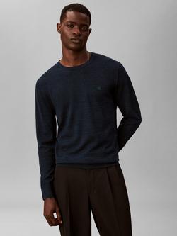 Calvin Klein Merino Wool Crew Neck Jumper, Navy Teal Mouline, Navy Teal Mouline