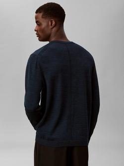 Calvin Klein Merino Wool Crew Neck Jumper, Navy Teal Mouline - view 2, Navy Teal Mouline