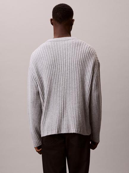 Calvin Klein Chunky Cotton Blend Cardigan, Heroic Grey Heather - view 2, Heroic Grey Heather