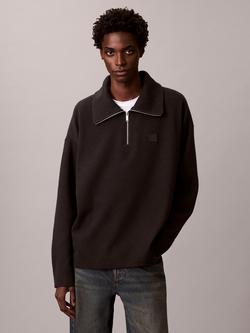 Calvin Klein Brushed Cotton Blend Quarter-Zip Jumper, Black, Black