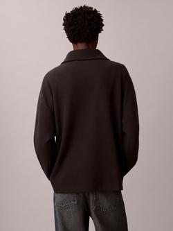 Calvin Klein Brushed Cotton Blend Quarter-Zip Jumper, Black - view 2, Black