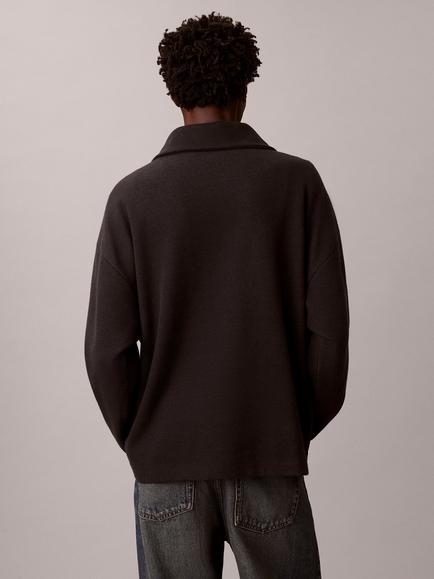 Calvin Klein Brushed Cotton Blend Quarter-Zip Jumper, Black - view 2, Black