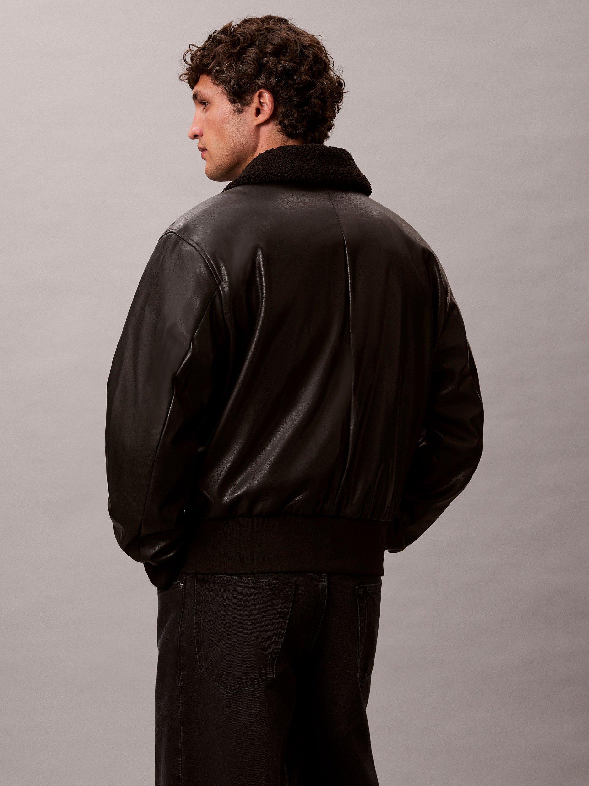 Product image 2 of 6, which shows Calvin Klein Faux Leather Flight Jacket, Black, XS