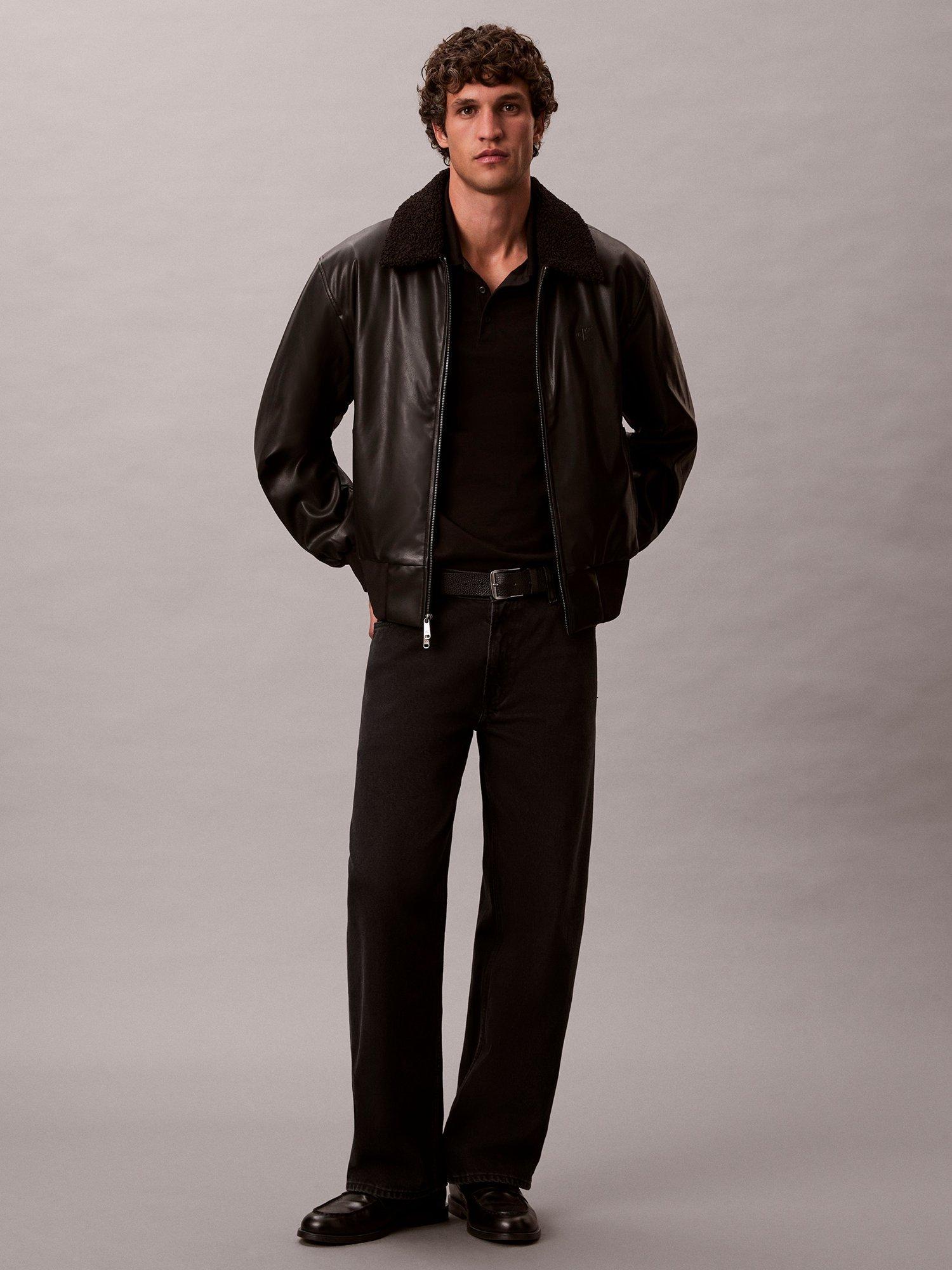 Product image 3 of 6, which shows Calvin Klein Faux Leather Flight Jacket, Black, XS