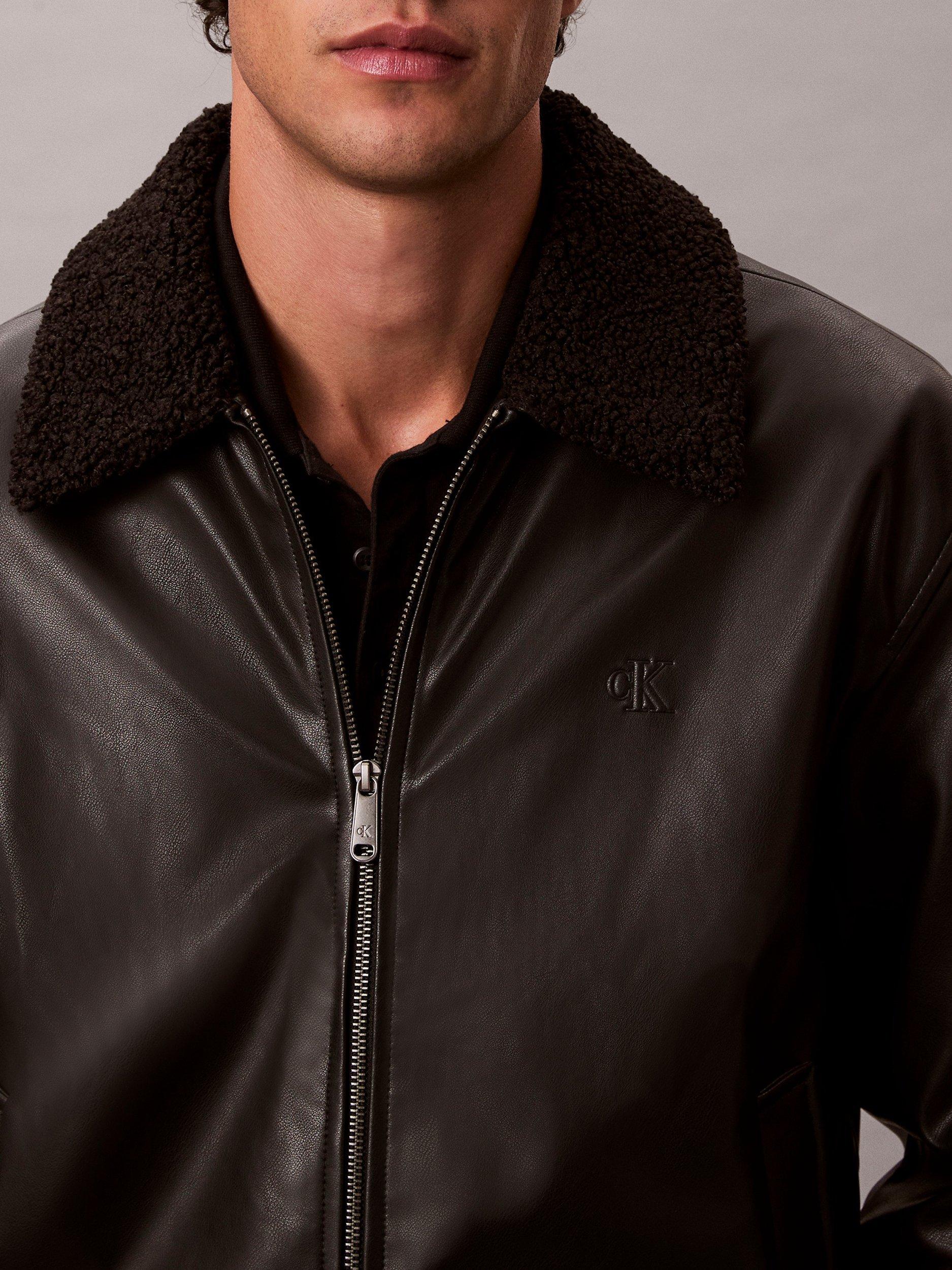 Product image 5 of 6, which shows Calvin Klein Faux Leather Flight Jacket, Black, XS