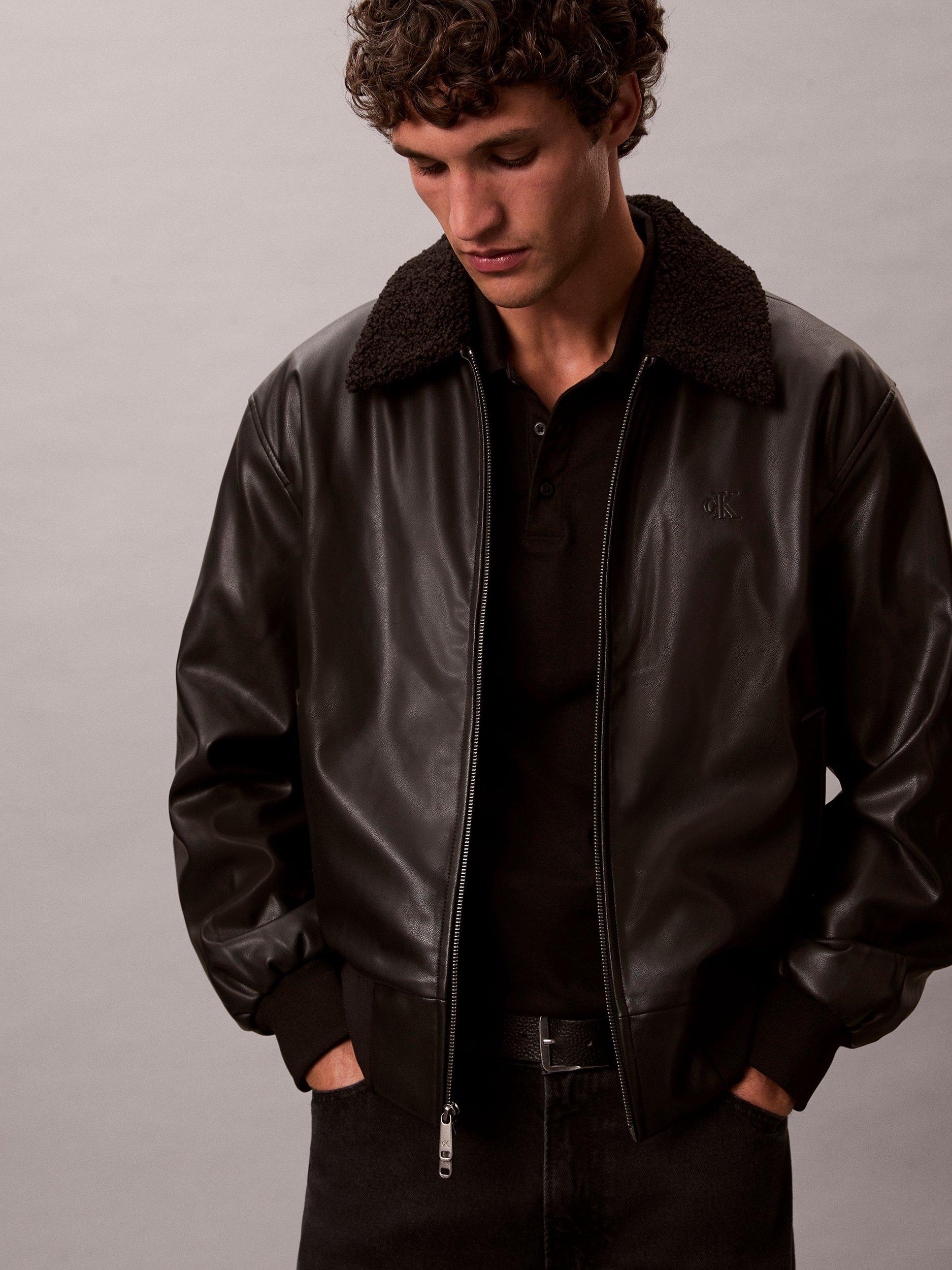 Product image 6 of 6, which shows Calvin Klein Faux Leather Flight Jacket, Black, XS
