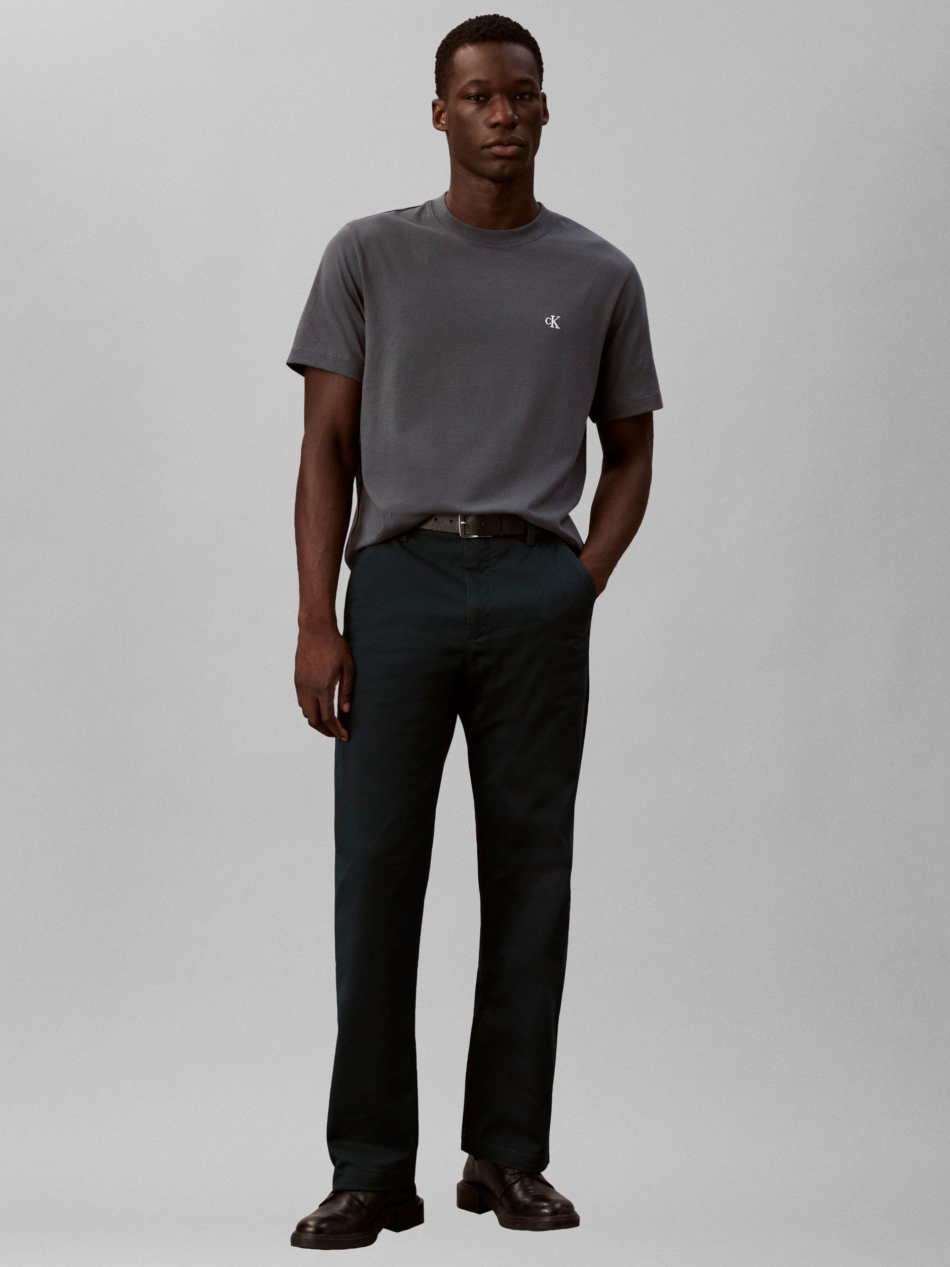 Product image 1 of 5, which shows Calvin Klein Cotton Stretch 90s Straight Trousers, Navy, W29/L32