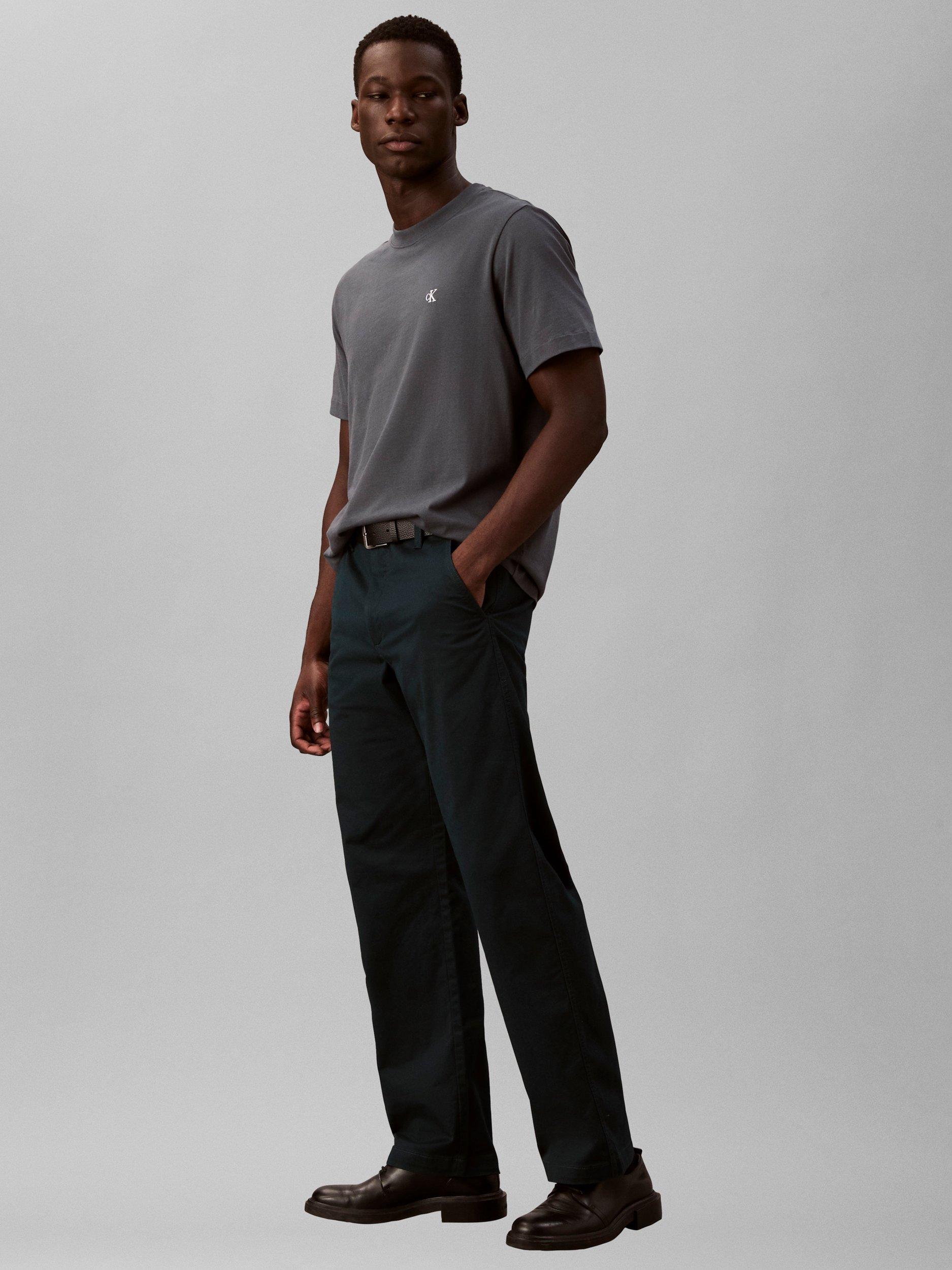 Product image 3 of 5, which shows Calvin Klein Cotton Stretch 90s Straight Trousers, Navy, W29/L32