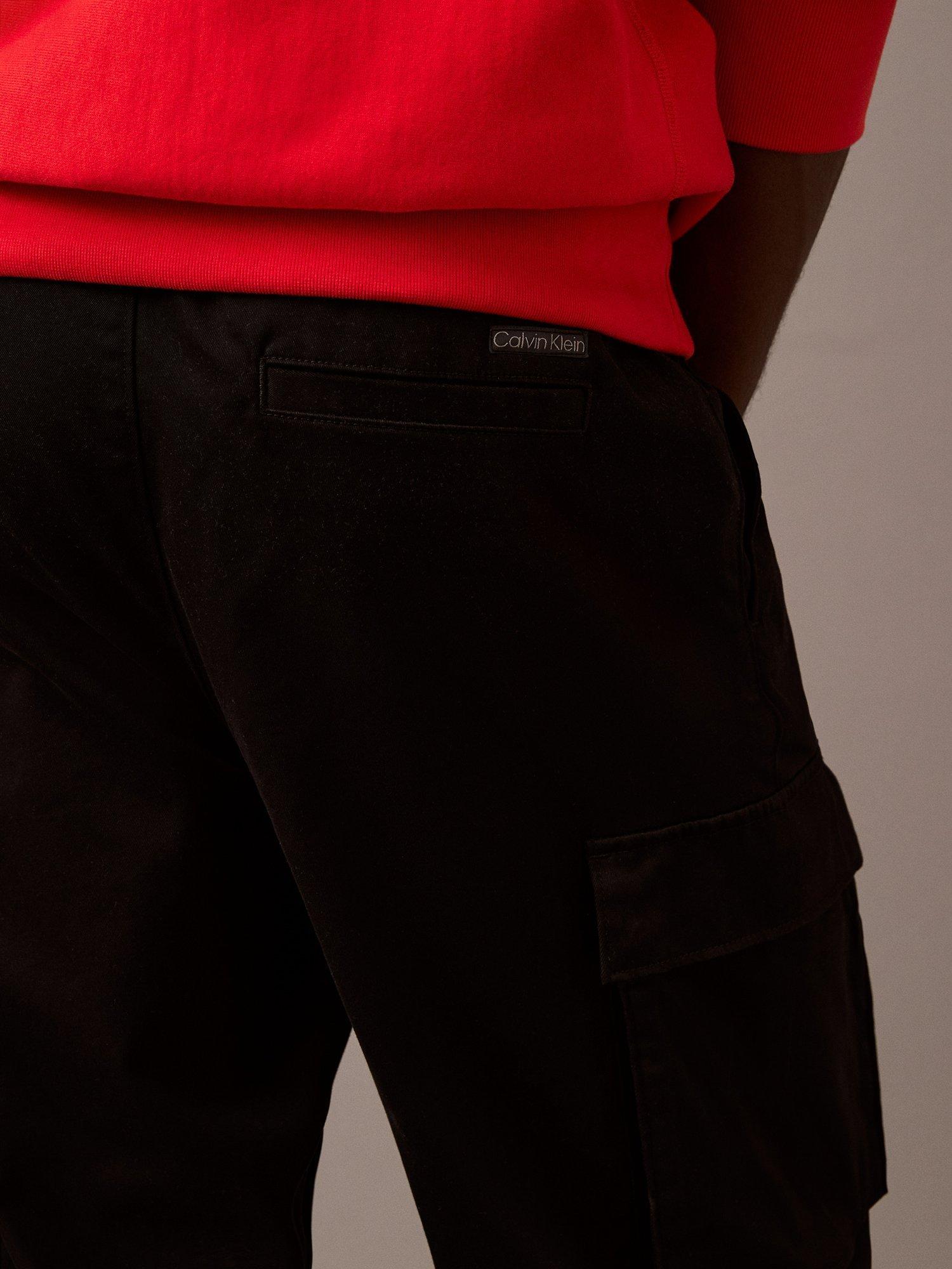 Product image 3 of 10, which shows Calvin Klein Cotton Blend Cargo Trousers, Black, XS