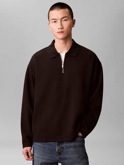 Calvin Klein Cotton Blend Crinkle Crepe Quarter-Zip Sweatshirt, Black, Black