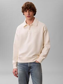 Calvin Klein Heavy Weight Long Sleeve Polo Shirt, Antique White - view 2, Antique White