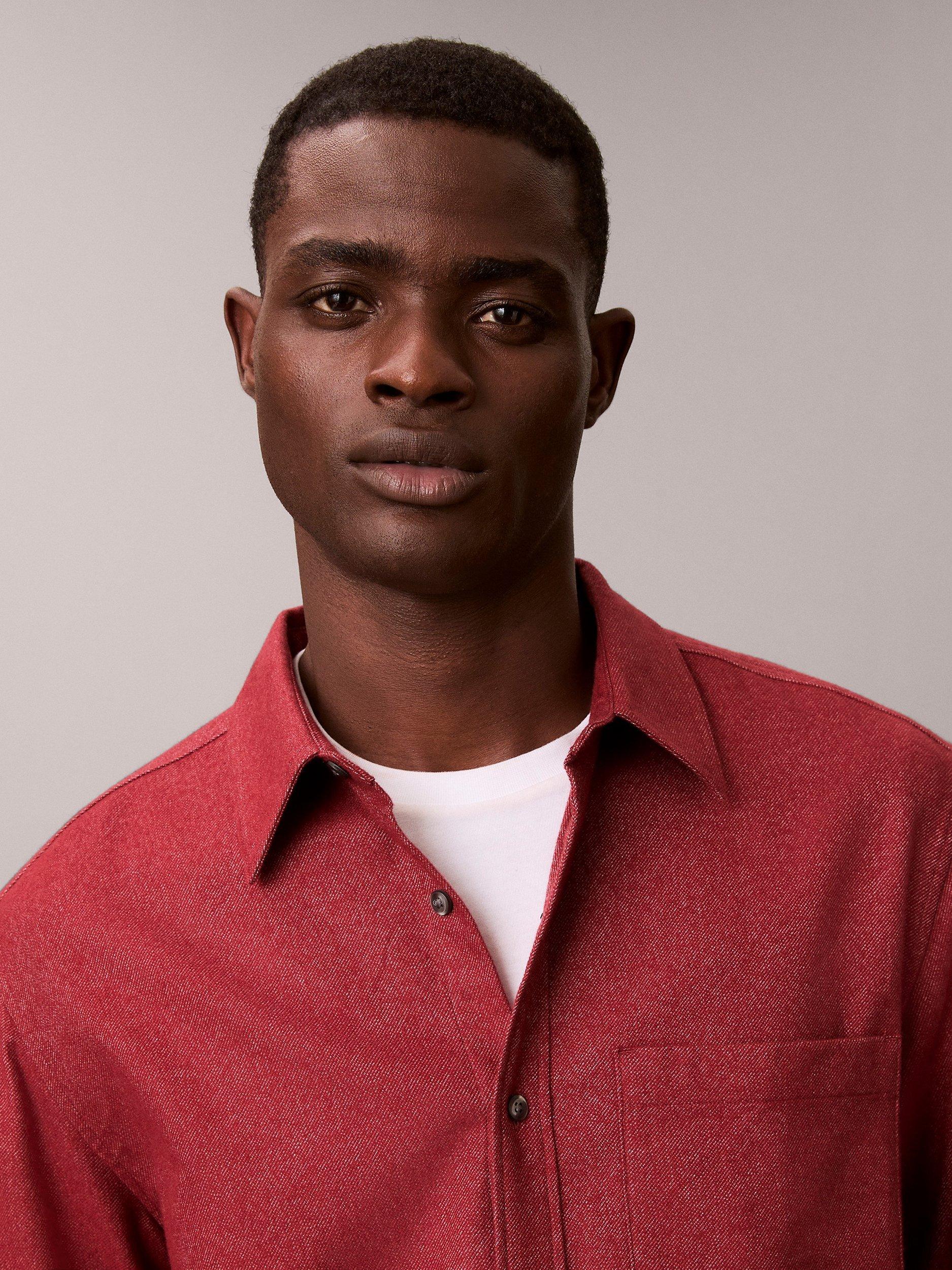 Product image 4 of 5, which shows Calvin Klein Cotton Melange Regular Fit Overshirt, Berry Blush, XS