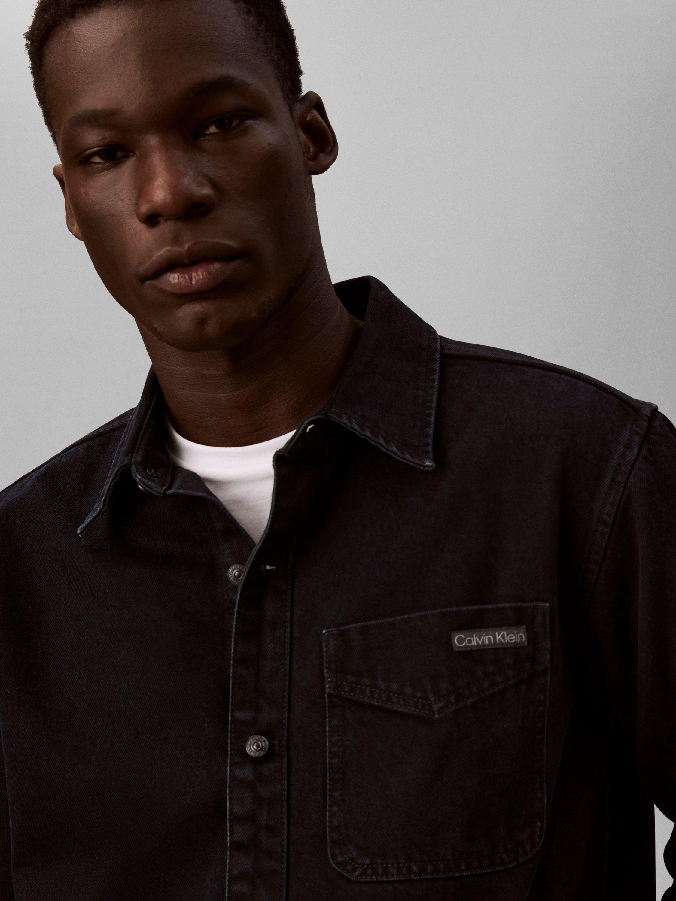 Product image 5 of 6, which shows Calvin Klein Cotton Regular Fit Shirt, Blue Black Stone, S