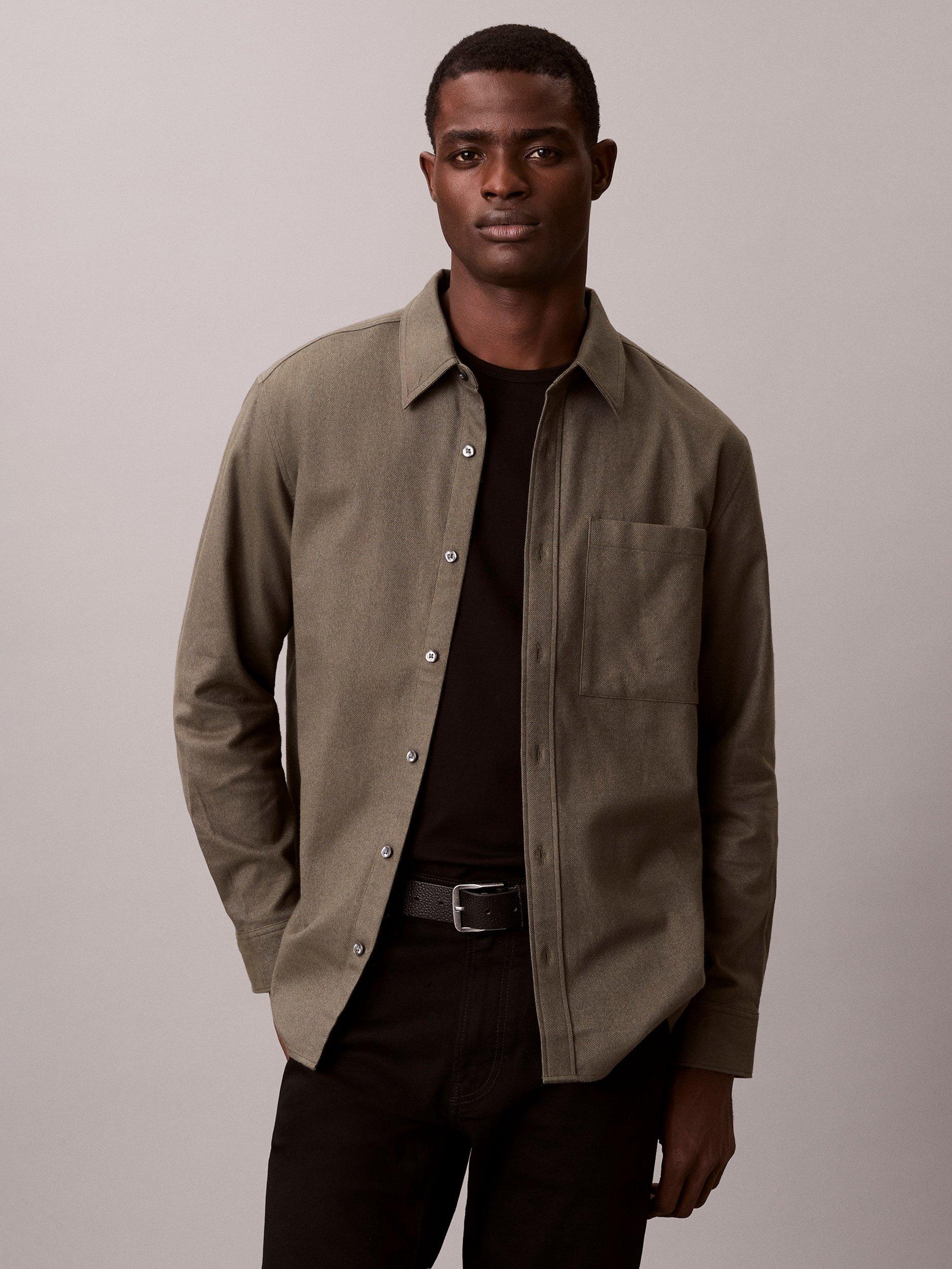 Product image 1 of 5, which shows Calvin Klein Cotton Melange Regular Fit Overshirt, Fatigue, XS