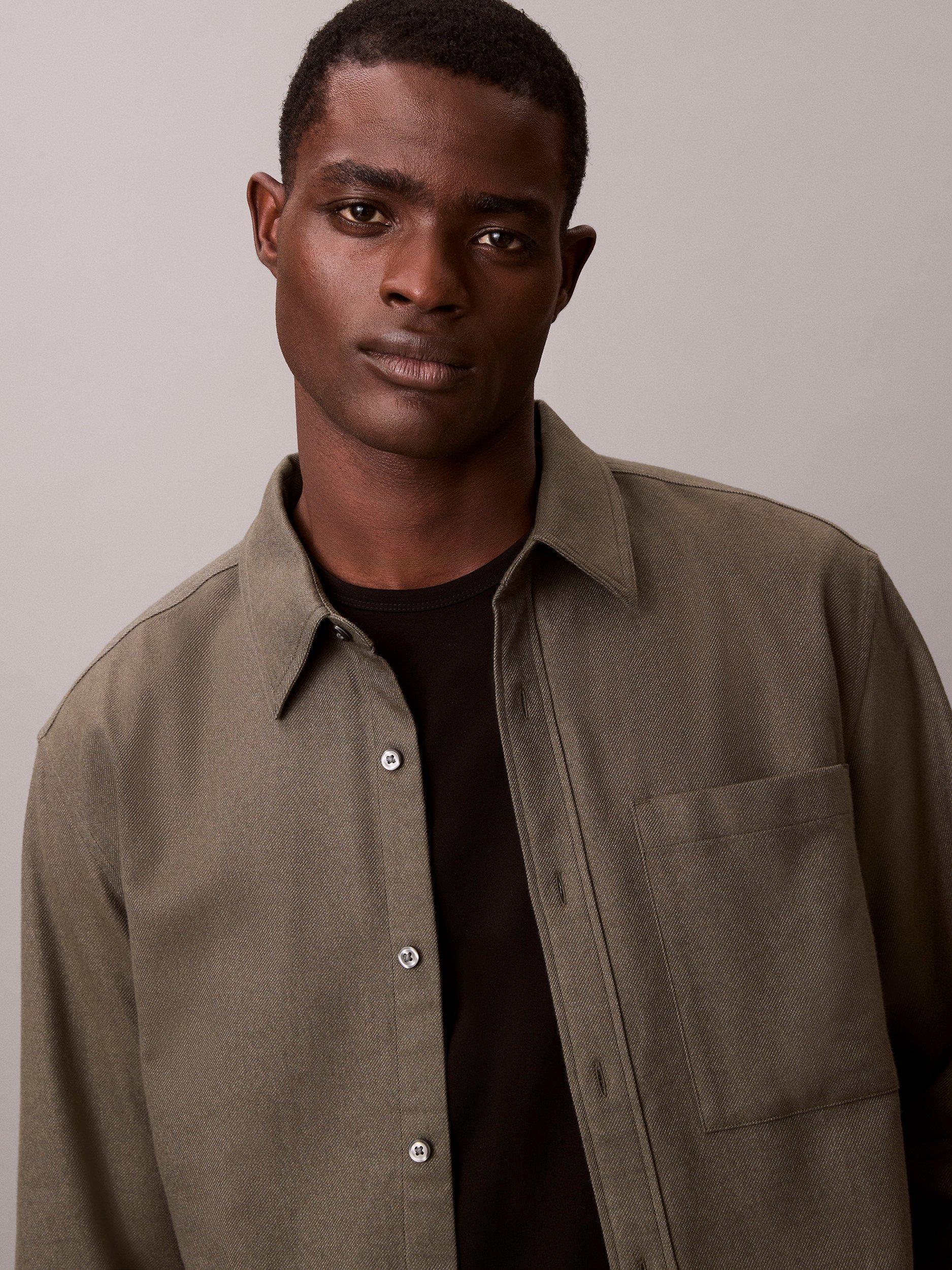 Product image 4 of 5, which shows Calvin Klein Cotton Melange Regular Fit Overshirt, Fatigue, XS