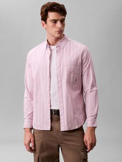 Calvin Klein Cotton Blend Regular Fit Stripe Oxford Shirt, Orchid Haze
