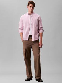 Calvin Klein Cotton Blend Regular Fit Stripe Oxford Shirt - view 2, Orchid Haze