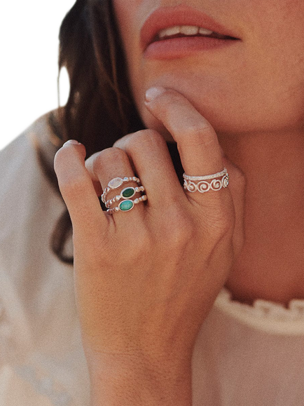 Daisy London Aventurine Ring, Green / Silver - view 2, Green /Silver