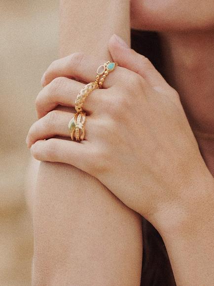 Daisy London Textured Stone Ring, Amazonite/ Gold - view 2, Amazonite/ Gold